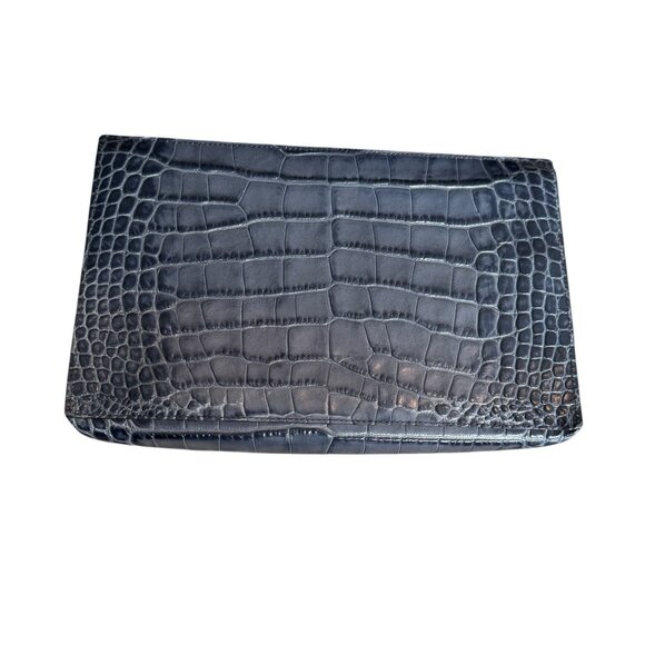 Vince. Blue Crocodile Embossed leather V clutch Handbag Vince - Picture 6 of 7